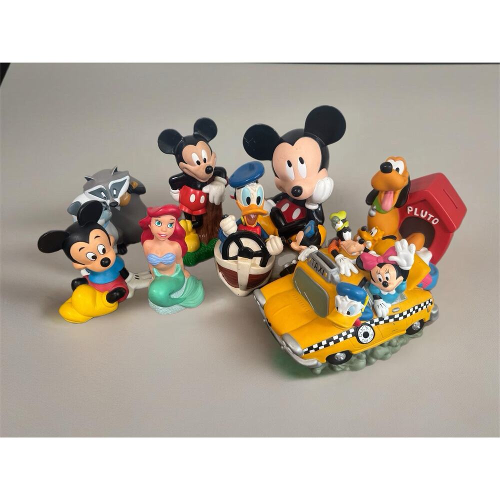 Disney Vintage Coin Piggy Bank Plastic 1990’s Mickey Donald Pluto Ariel Meeko